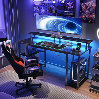 55 Inch Gaming Desk With Power Outlets For Home Office