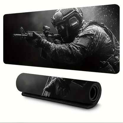Large Tactical Soldier Mouse Pad – Non-Slip XXL Desk Mat with Stitched Edges, Gaming Accessories for FPS and Home Use
