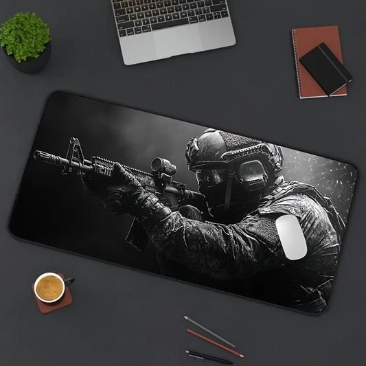 Large Tactical Soldier Mouse Pad – Non-Slip XXL Desk Mat with Stitched Edges, Gaming Accessories for FPS and Home Use