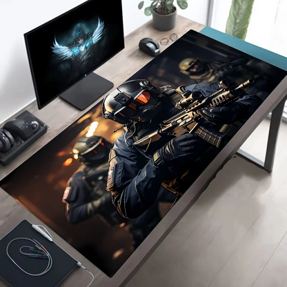 Large Tactical Soldier Mouse Pad – Non-Slip XXL Desk Mat with Stitched Edges, Gaming Accessories for FPS and Home Use
