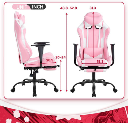 Pink PC Gaming Chair With Lumbar Support For Home Office